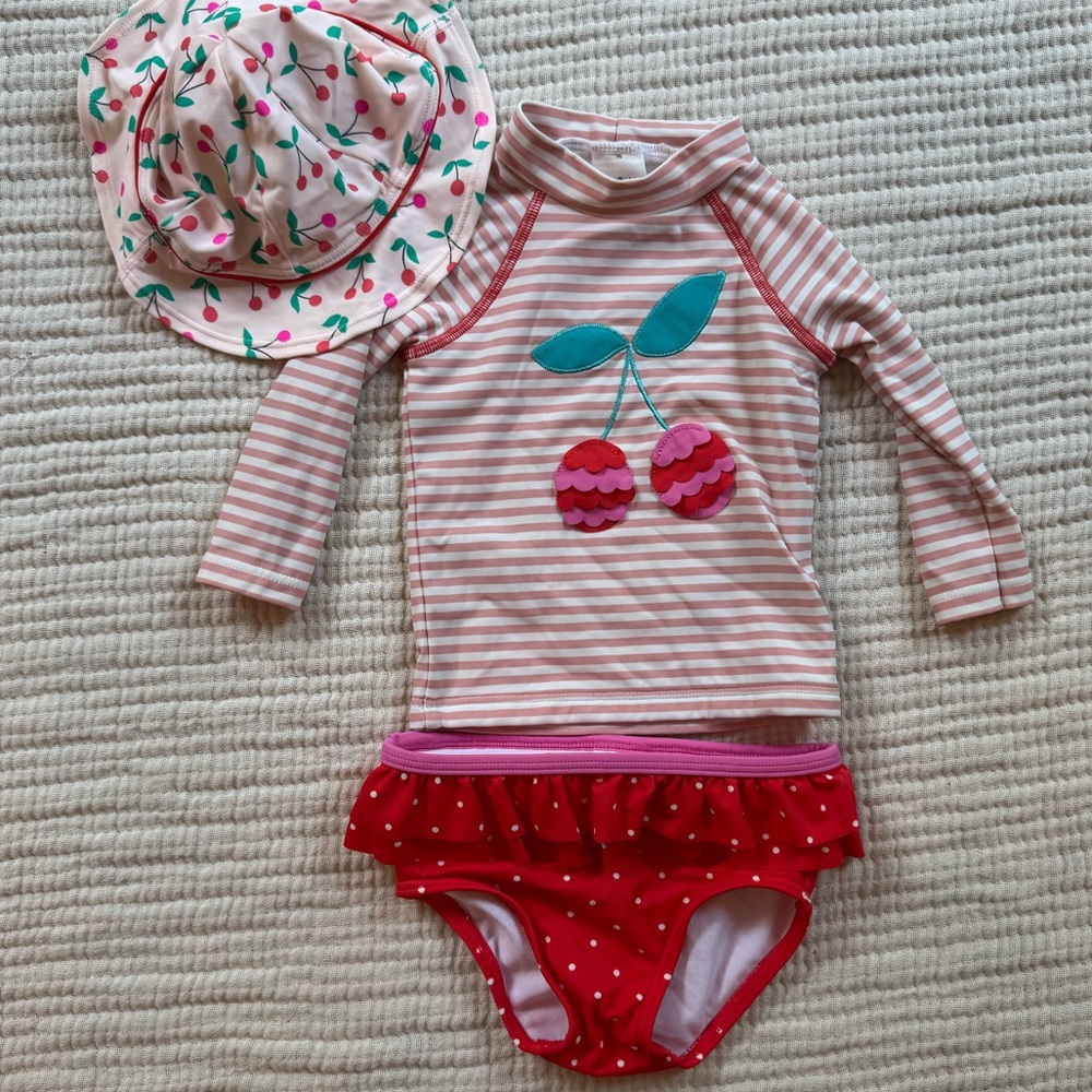 Baby Boden Pink and Red Rashguard Swim Set